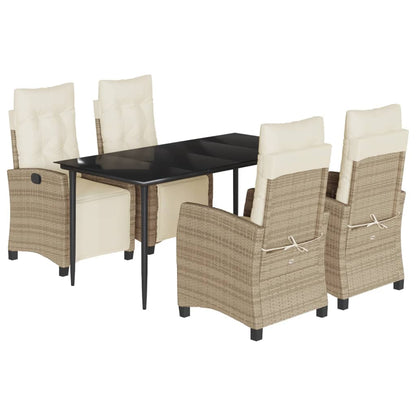 5-tlg. Garten-Essgruppe mit Kissen Beige Poly Rattan
