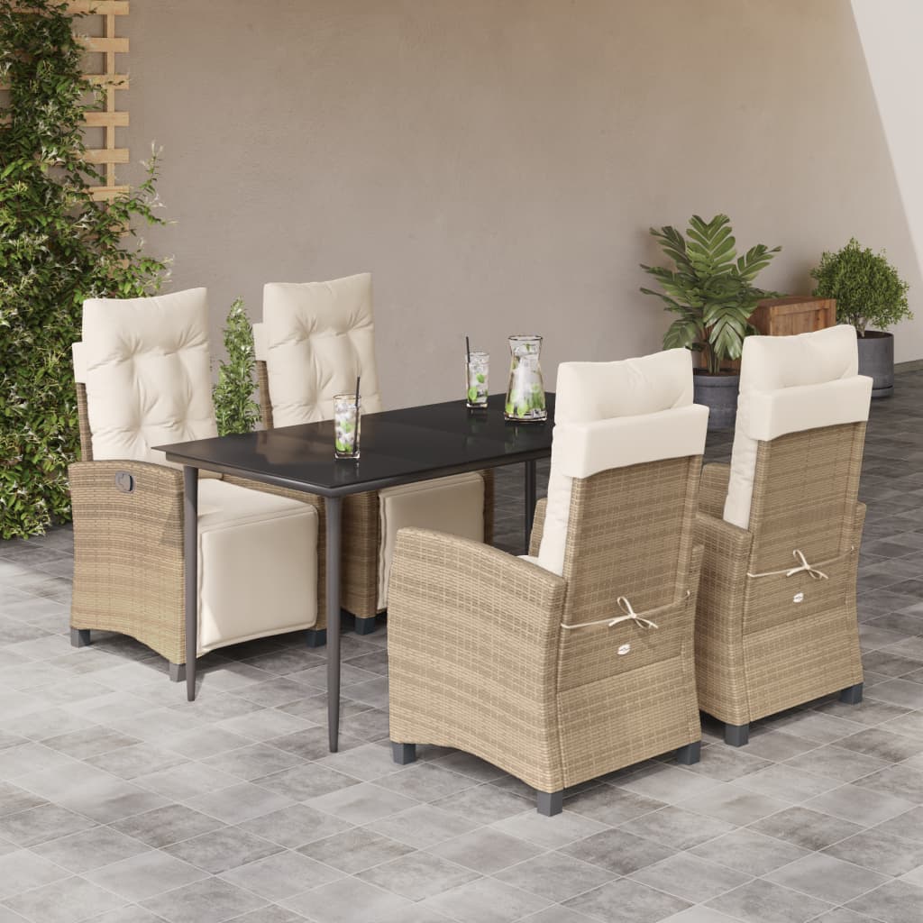 5-tlg. Garten-Essgruppe mit Kissen Beige Poly Rattan