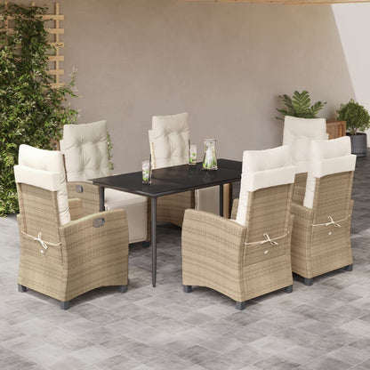 7-tlg. Garten-Essgruppe mit Kissen Beige Poly Rattan