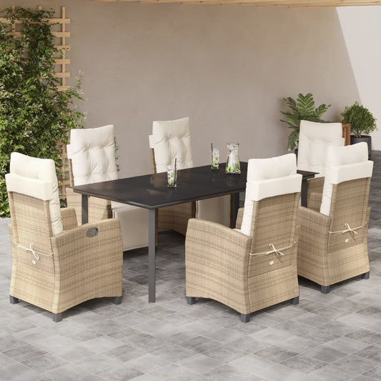 7-tlg. Garten-Essgruppe mit Kissen Beige Poly Rattan