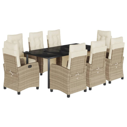 9-tlg. Garten-Essgruppe mit Kissen Beige Poly Rattan