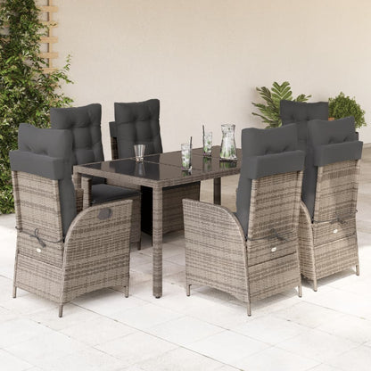 7-tlg. Garten-Essgruppe mit Kissen Grau Poly Rattan