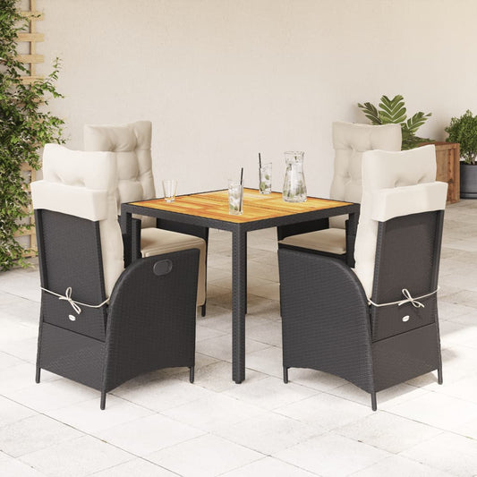 5-tlg. Garten-Essgruppe mit Kissen Schwarz Poly Rattan