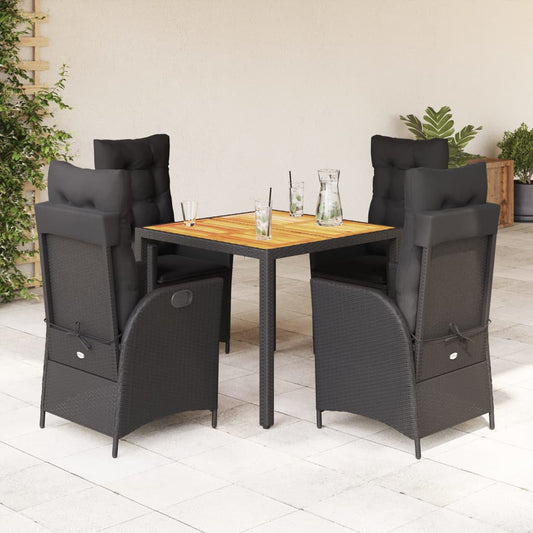 5-tlg. Garten-Essgruppe mit Kissen Schwarz Poly Rattan