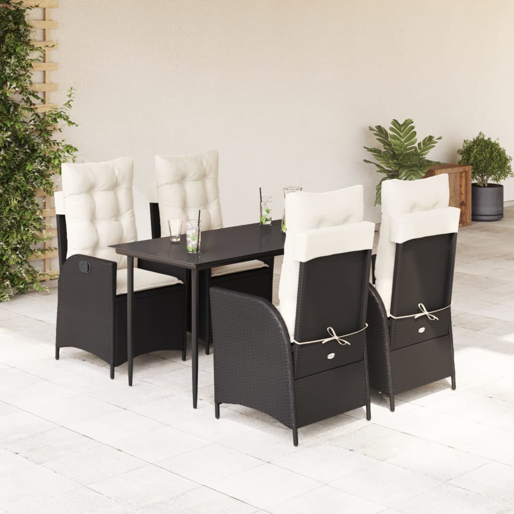 5-tlg. Garten-Essgruppe mit Kissen Schwarz Poly Rattan