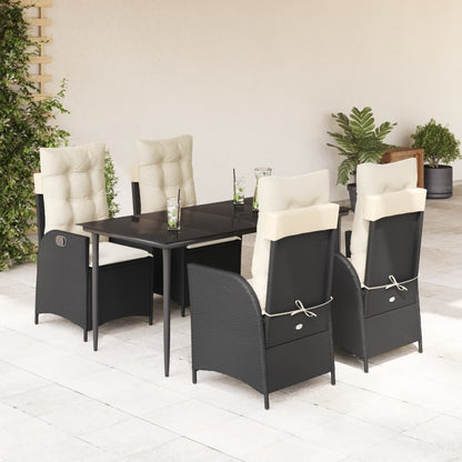5-tlg. Garten-Essgruppe mit Kissen Schwarz Poly Rattan