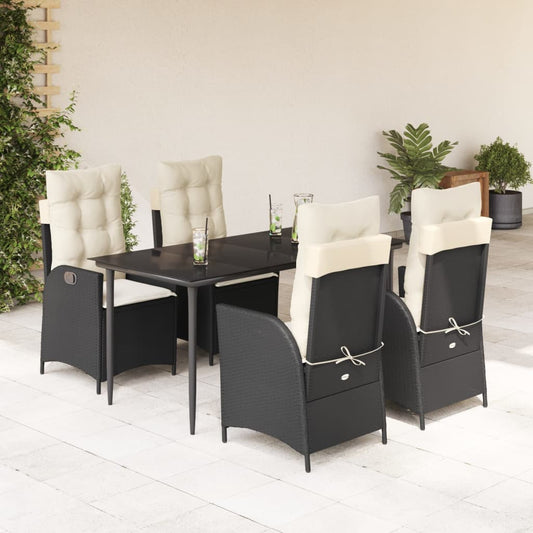 5-tlg. Garten-Essgruppe mit Kissen Schwarz Poly Rattan