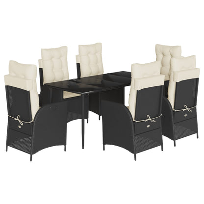 7-tlg. Garten-Essgruppe mit Kissen Schwarz Poly Rattan