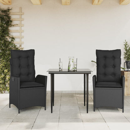 3-tlg. Garten-Essgruppe mit Kissen Schwarz Poly Rattan