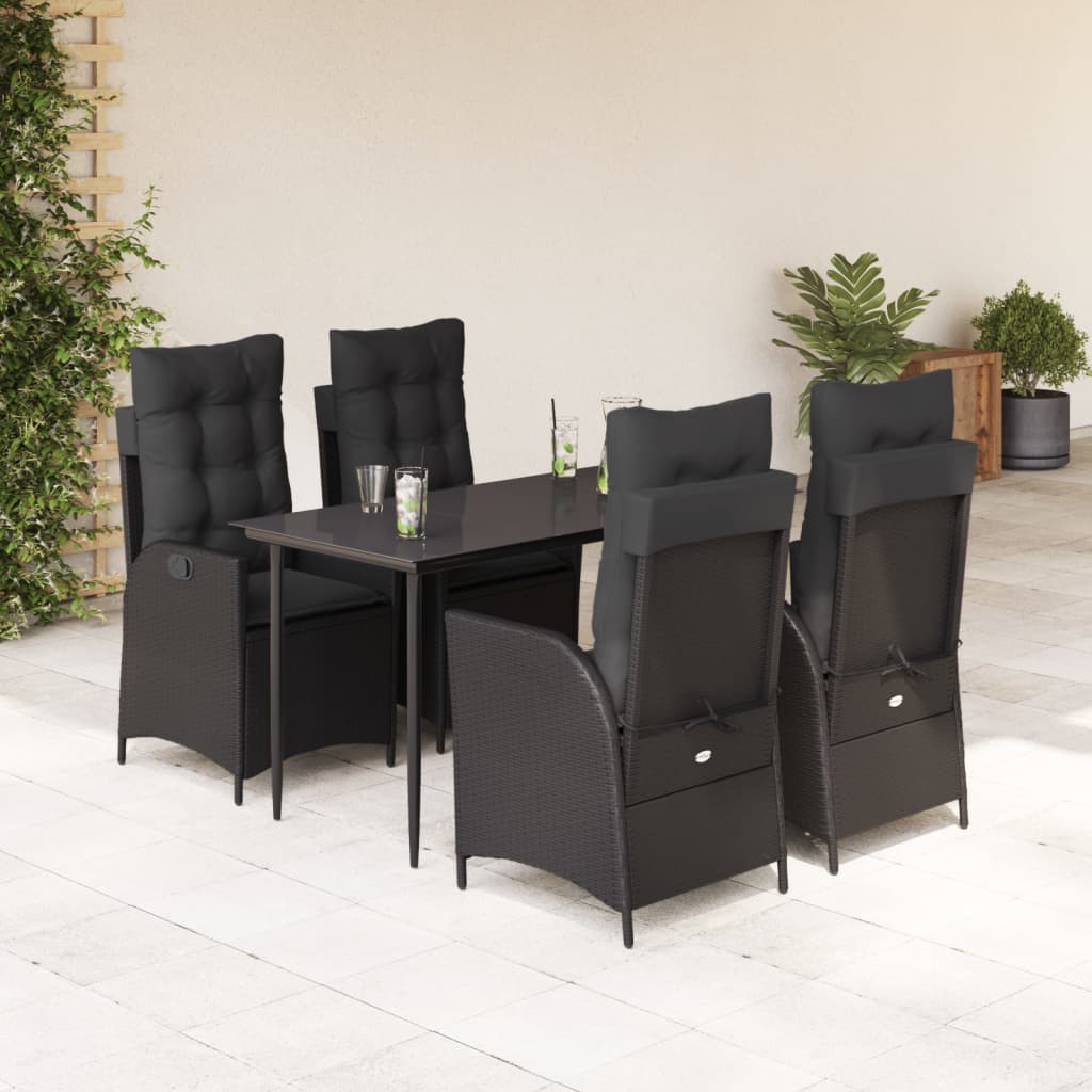 5-tlg. Garten-Essgruppe mit Kissen Schwarz Poly Rattan