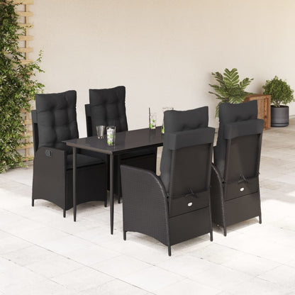 5-tlg. Garten-Essgruppe mit Kissen Schwarz Poly Rattan