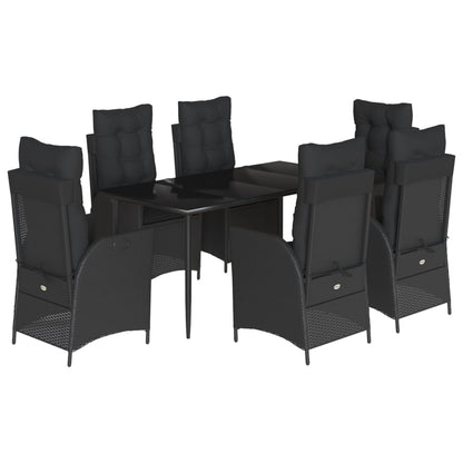 7-tlg. Garten-Essgruppe mit Kissen Schwarz Poly Rattan