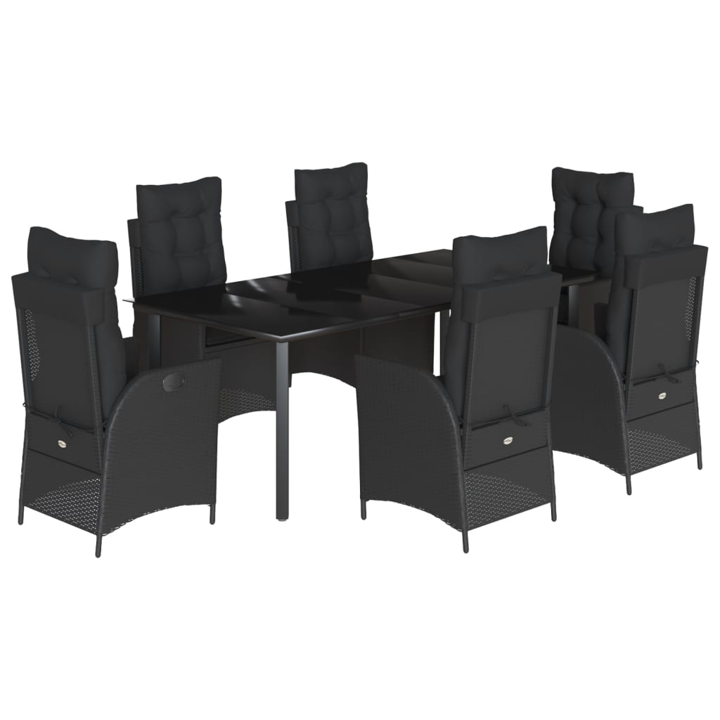 7-tlg. Garten-Essgruppe mit Kissen Schwarz Poly Rattan