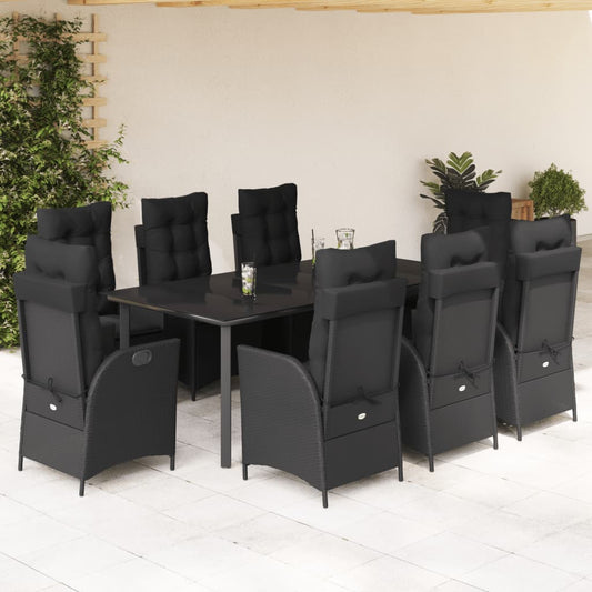 9-tlg. Garten-Essgruppe mit Kissen Schwarz Poly Rattan