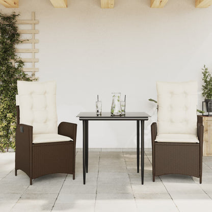 3-tlg. Garten-Essgruppe mit Kissen Braun Poly Rattan