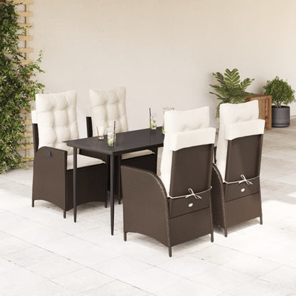 5-tlg. Garten-Essgruppe mit Kissen Braun Poly Rattan