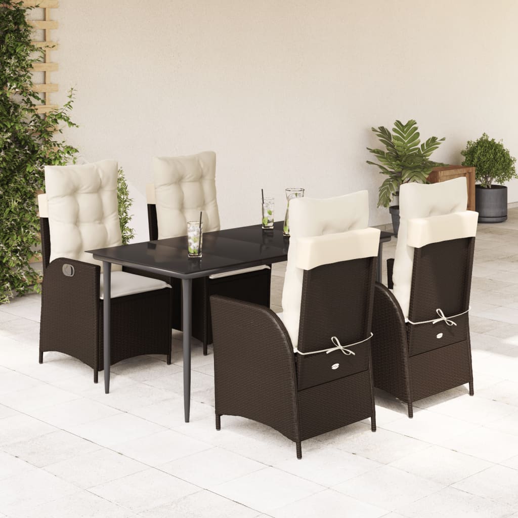 5-tlg. Garten-Essgruppe mit Kissen Braun Poly Rattan