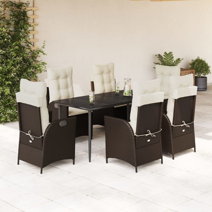 7-tlg. Garten-Essgruppe mit Kissen Braun Poly Rattan