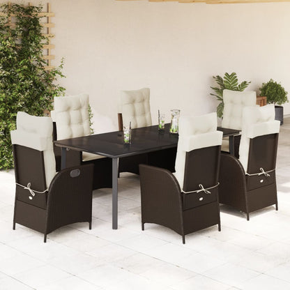 7-tlg. Garten-Essgruppe mit Kissen Braun Poly Rattan