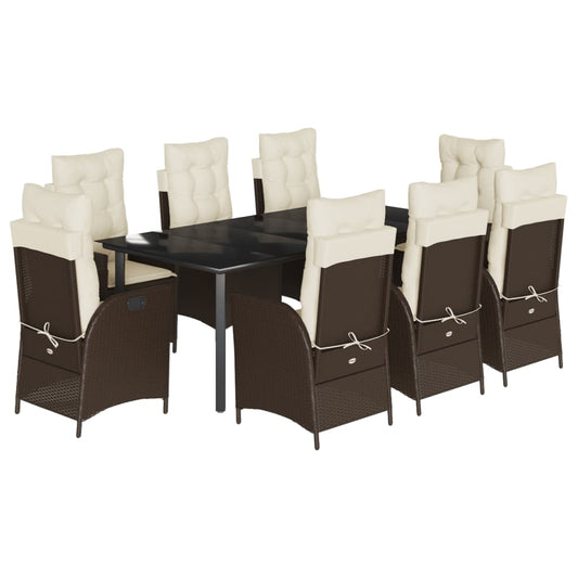9-tlg. Garten-Essgruppe mit Kissen Braun Poly Rattan