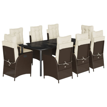 9-tlg. Garten-Essgruppe mit Kissen Braun Poly Rattan