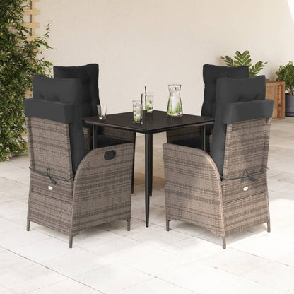 5-tlg. Garten-Essgruppe mit Kissen Grau Poly Rattan