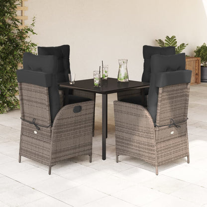 5-tlg. Garten-Essgruppe mit Kissen Grau Poly Rattan