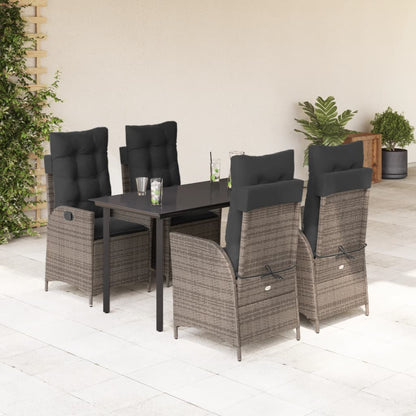 5-tlg. Garten-Essgruppe mit Kissen Grau Poly Rattan