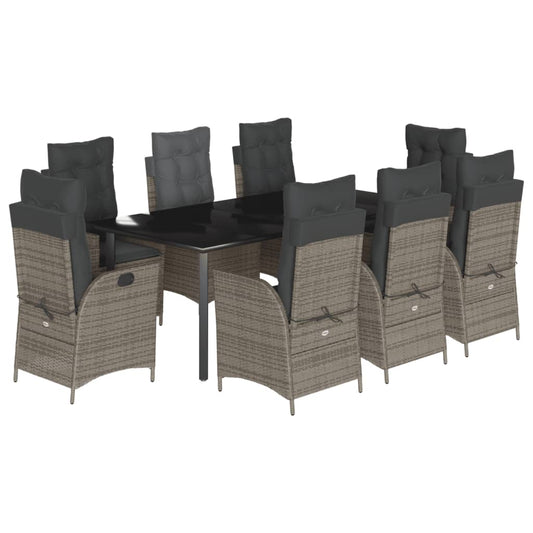 9-tlg. Garten-Essgruppe mit Kissen Grau Poly Rattan