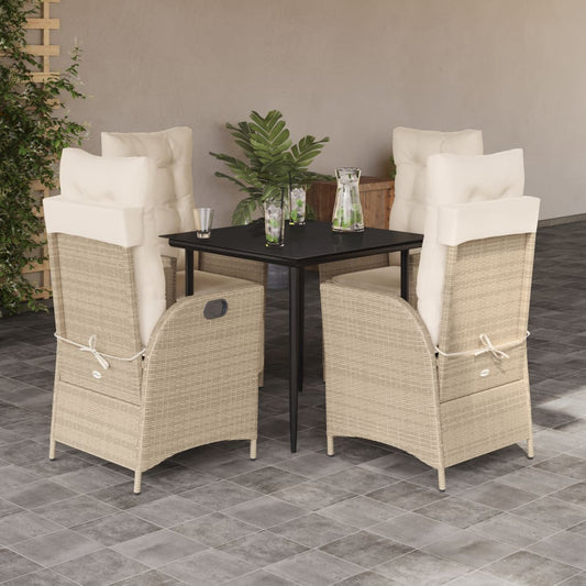 5-tlg. Garten-Essgruppe mit Kissen Beige Poly Rattan