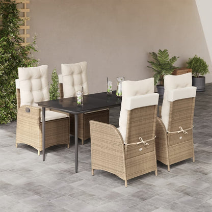 5-tlg. Garten-Essgruppe mit Kissen Beige Poly Rattan