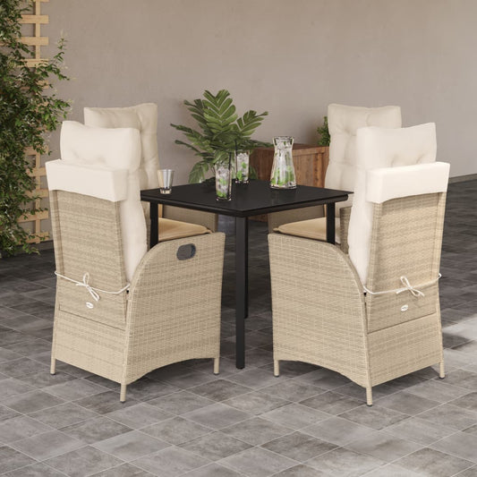 5-tlg. Garten-Essgruppe mit Kissen Beige Poly Rattan
