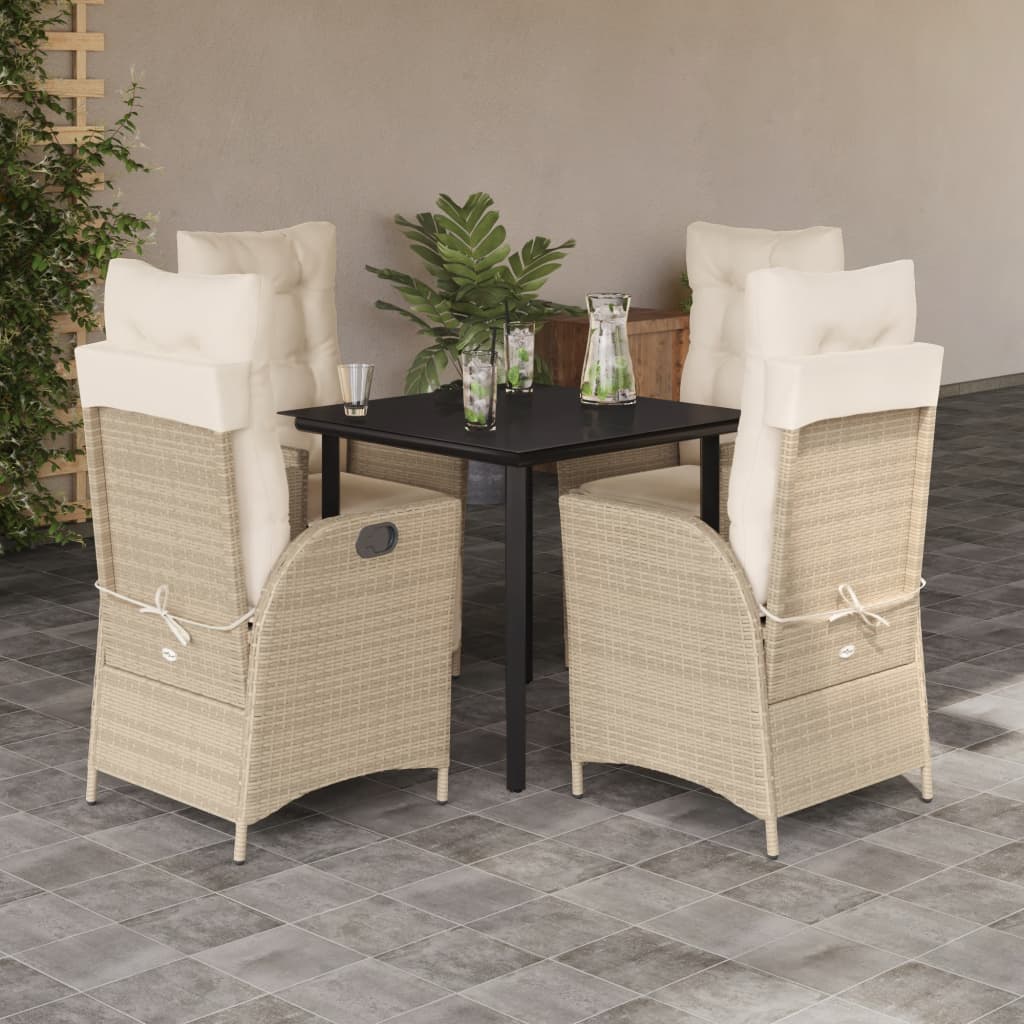5-tlg. Garten-Essgruppe mit Kissen Beige Poly Rattan