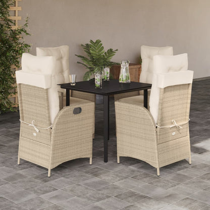 5-tlg. Garten-Essgruppe mit Kissen Beige Poly Rattan
