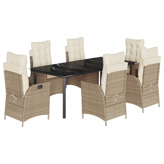7-tlg. Garten-Essgruppe mit Kissen Beige Poly Rattan