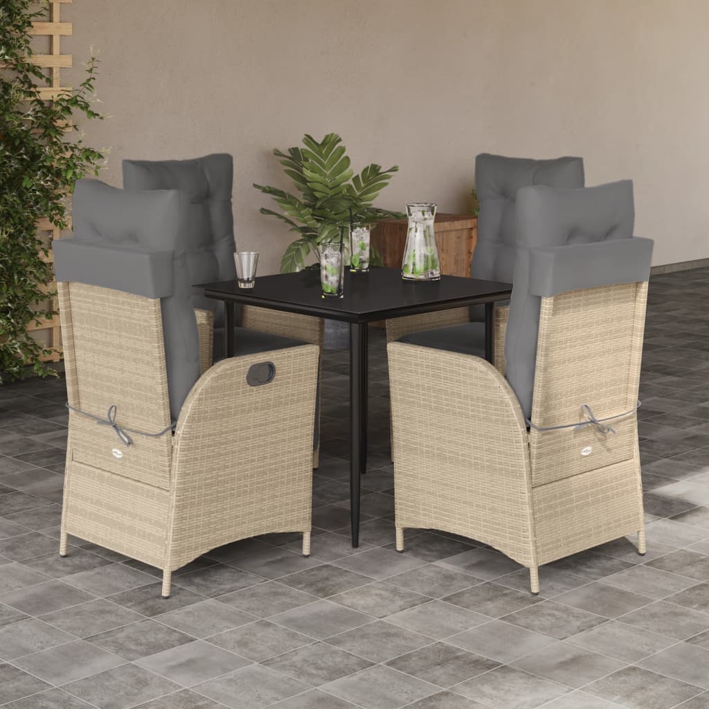 5-tlg. Garten-Essgruppe mit Kissen Beige Poly Rattan