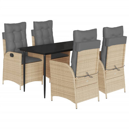 5-tlg. Garten-Essgruppe mit Kissen Beige Poly Rattan