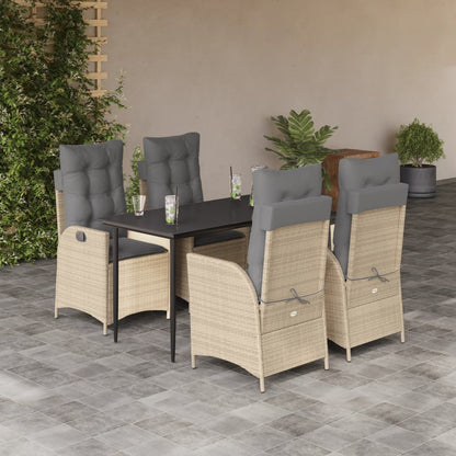 5-tlg. Garten-Essgruppe mit Kissen Beige Poly Rattan