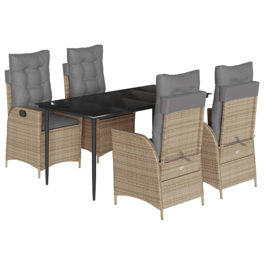 5-tlg. Garten-Essgruppe mit Kissen Beige Poly Rattan