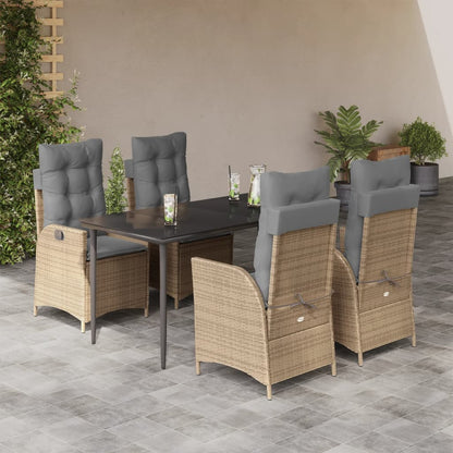 5-tlg. Garten-Essgruppe mit Kissen Beige Poly Rattan