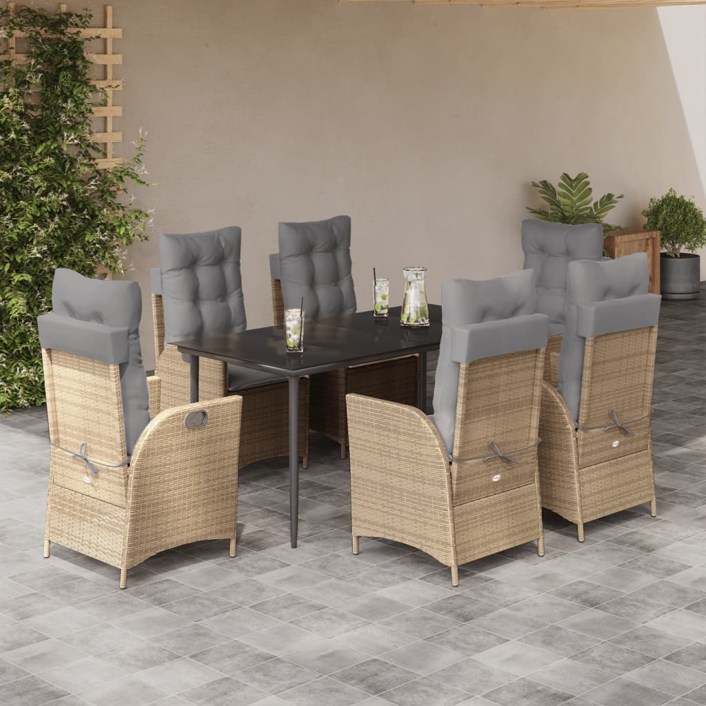 7-tlg. Garten-Essgruppe mit Kissen Beige Poly Rattan