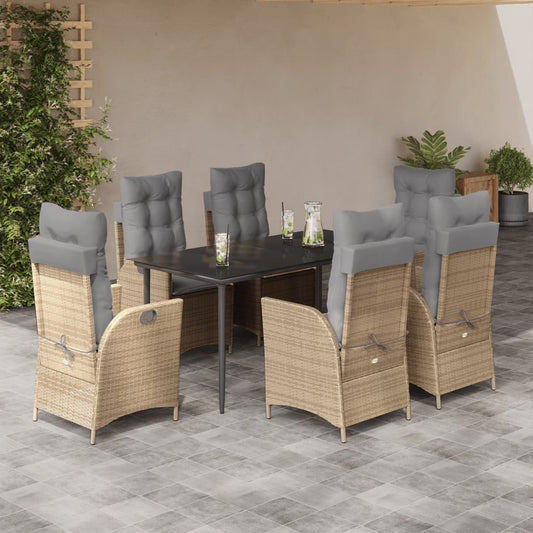 7-tlg. Garten-Essgruppe mit Kissen Beige Poly Rattan