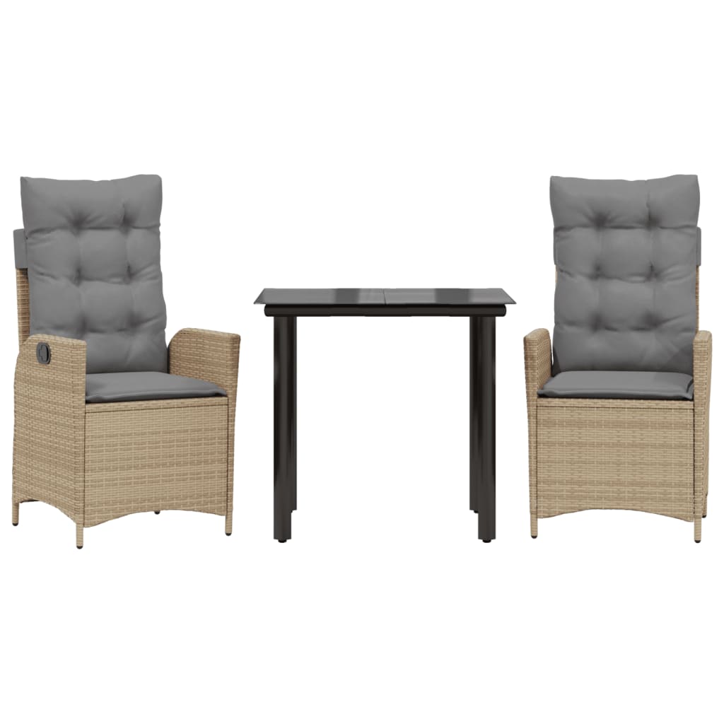 3-tlg. Garten-Essgruppe mit Kissen Beige Poly Rattan