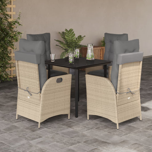 5-tlg. Garten-Essgruppe mit Kissen Beige Poly Rattan