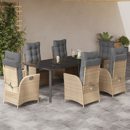 7-tlg. Garten-Essgruppe mit Kissen Beige Poly Rattan