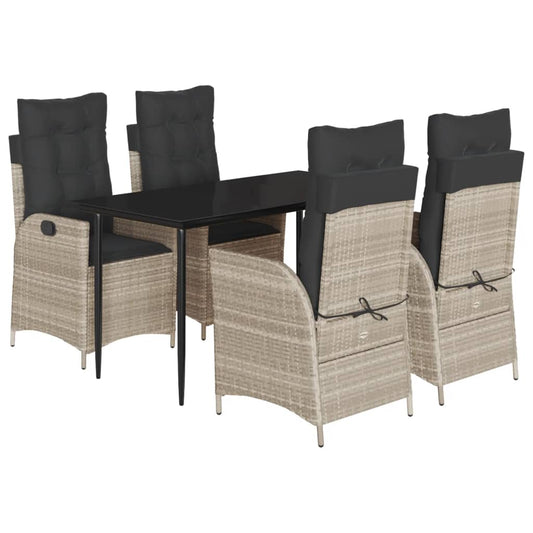 5-tlg. Garten-Essgruppe mit Kissen Hellgrau Poly Rattan