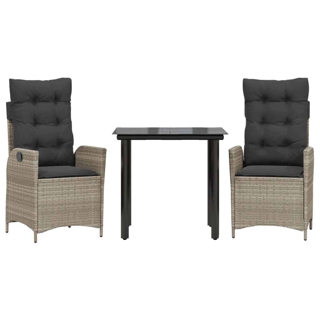 3-tlg. Garten-Essgruppe mit Kissen Hellgrau Poly Rattan