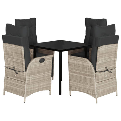 5-tlg. Garten-Essgruppe mit Kissen Hellgrau Poly Rattan