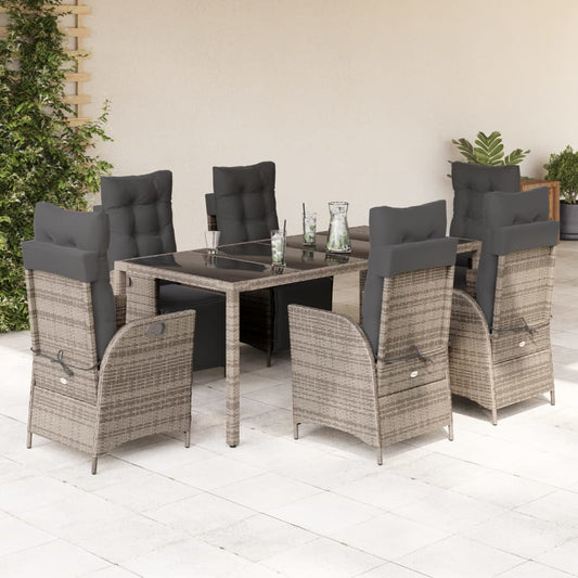 9-tlg. Garten-Essgruppe mit Kissen Grau Poly Rattan