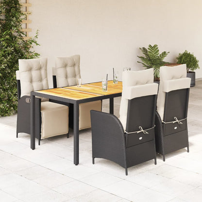 5-tlg. Garten-Essgruppe mit Kissen Schwarz Poly Rattan